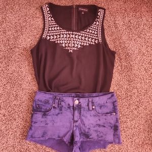 Purple Tie-Dye Style Denim Shorts